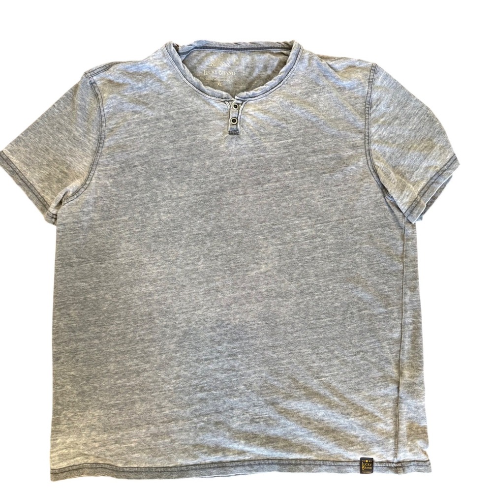 Lucky Brand Venice Burnout Henley Shirt Mens XL Blue Short Sleeve Heathered